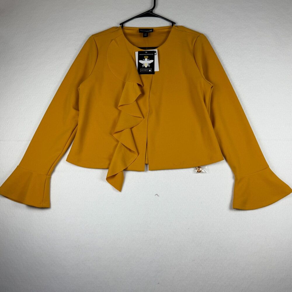 Antthony Originals XS Cropped Jacket Blouse Mustard Ruffle Bell Sleeve NWT